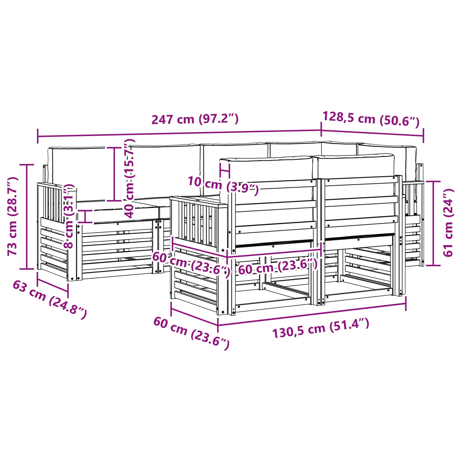 Sofa-Sets 7 pcs Natuurlijk en Lichtgrijs Massief Acaciahout image 7