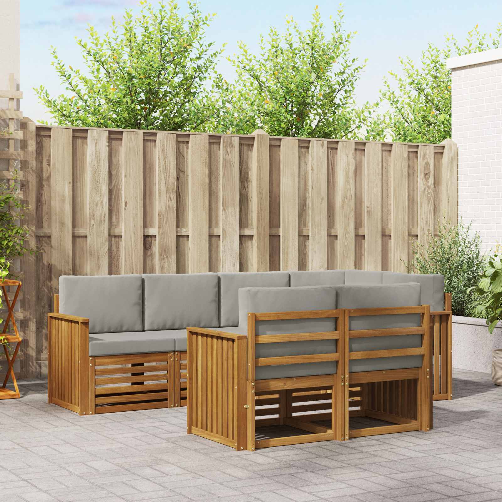 Sofa-Sets 7 pcs Natuurlijk en Lichtgrijs Massief Acaciahout image 1