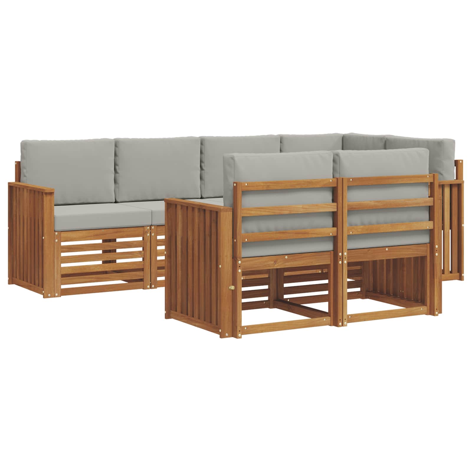 Sofa-Sets 7 pcs Natuurlijk en Lichtgrijs Massief Acaciahout image 2