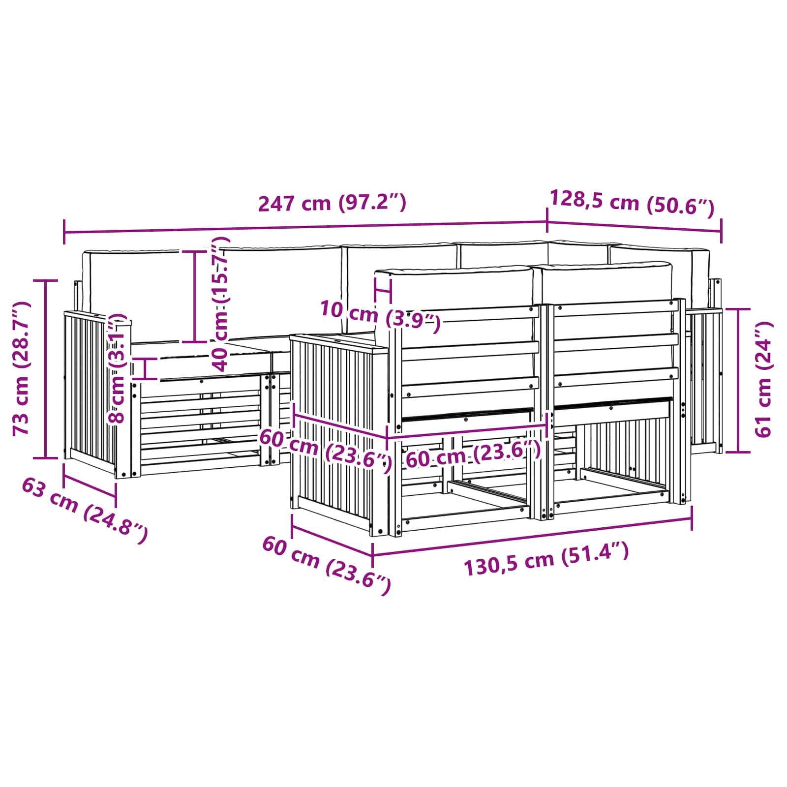 Sofa-Sets 7 pcs Natuurlijk en Lichtgrijs Massief Acaciahout image 7