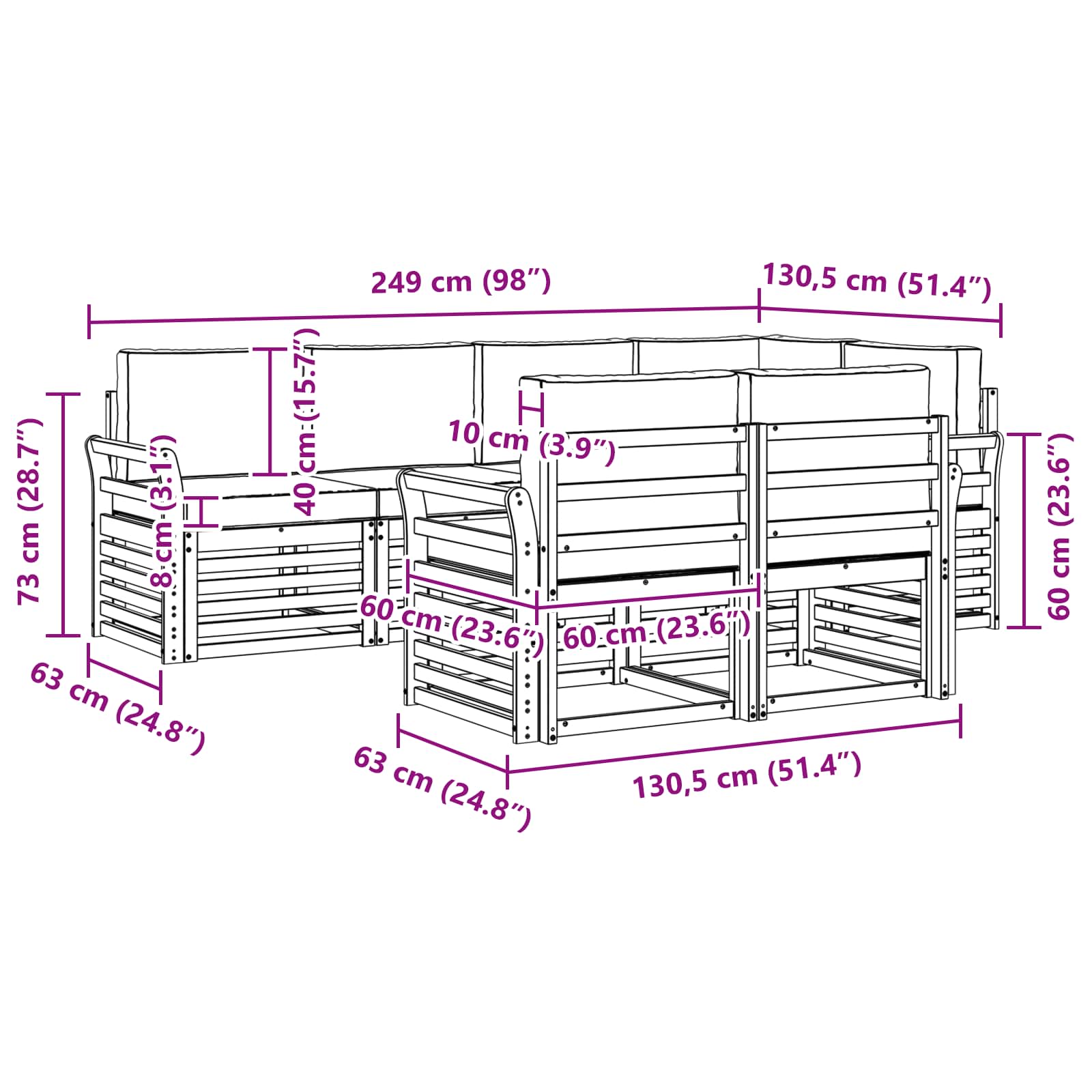 Sofa-Sets 7 pcs Natuurlijk en Lichtgrijs Massief Acaciahout image 7