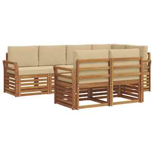 Rohová sofa sada 7 pcs Přirozená a Béžová Masivní akátové dřevo - obrázek 2