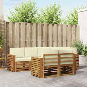 Kotna sedežna garnitura z blazino 7 pcs Naravna in smetana