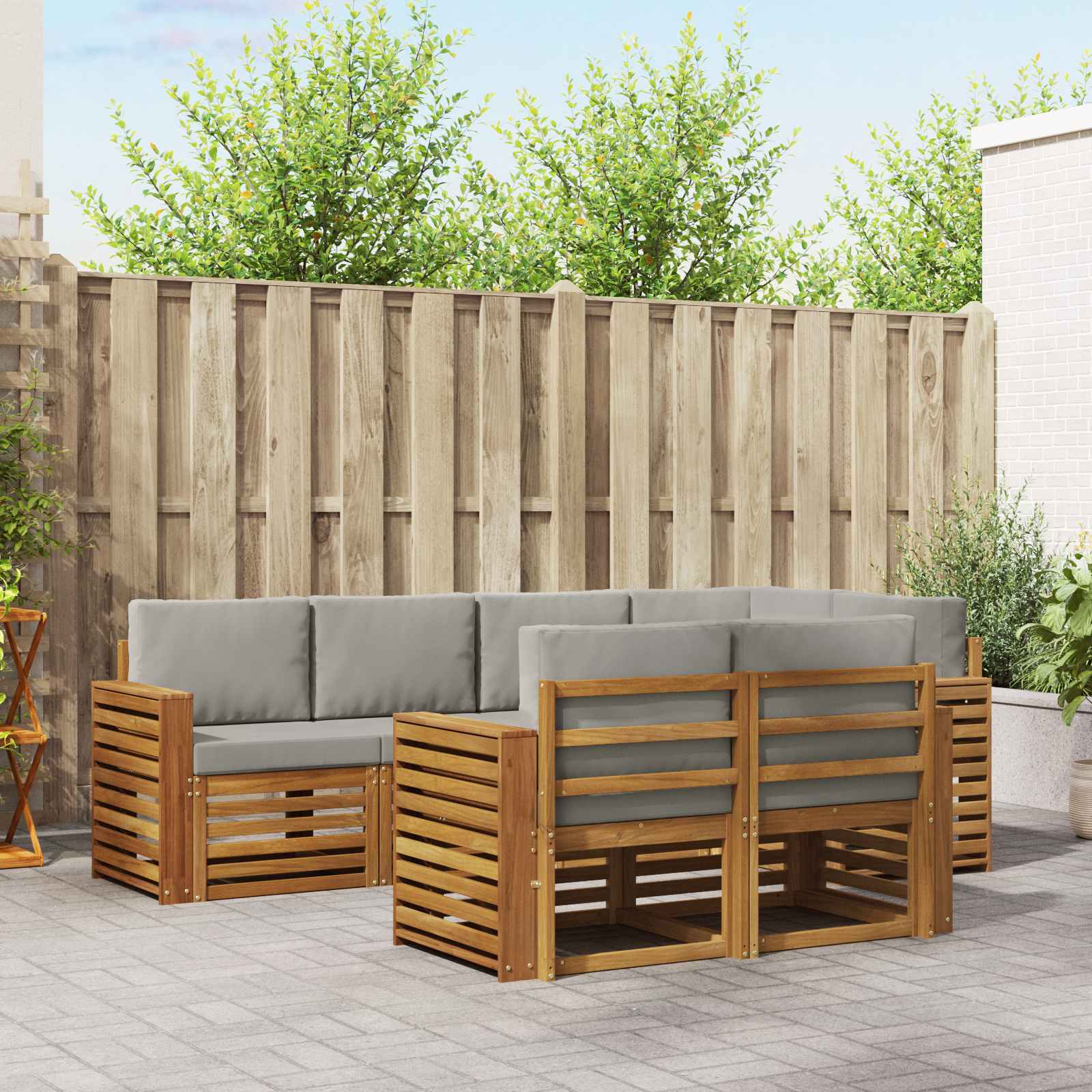 Sofa-Sets 7 pcs Natuurlijk en Lichtgrijs Massief Acaciahout image 1