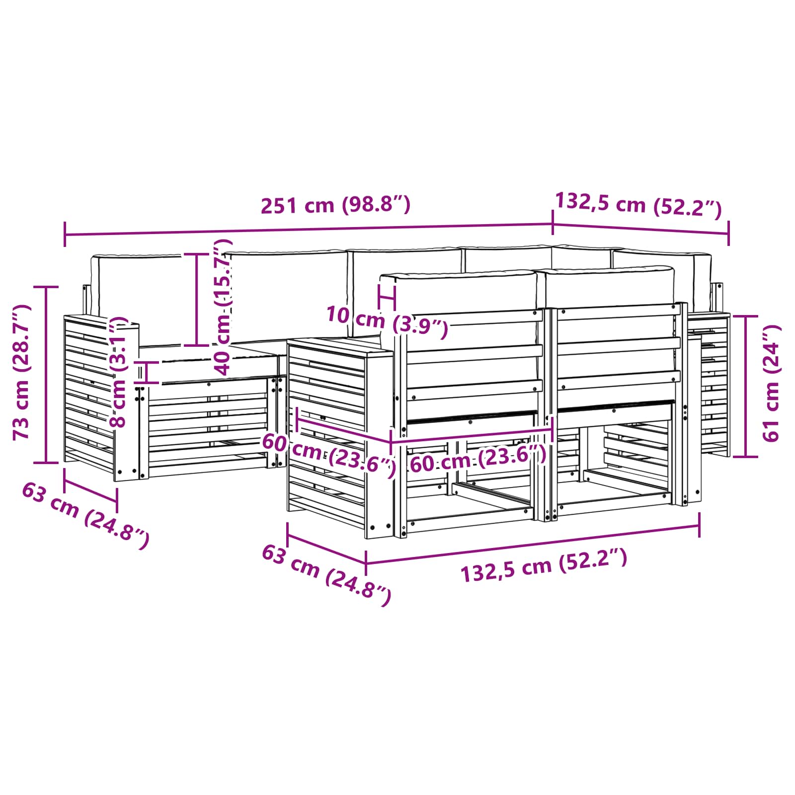 Sofa-Sets 7 pcs Natuurlijk en Lichtgrijs Massief Acaciahout image 7
