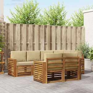 Kotna sedežna garnitura z blazino 7 pcs Naravna in bež