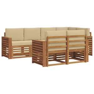 Rohová sofa sada 7 pcs Přirozená a Béžová Masivní akátové dřevo - obrázek 2
