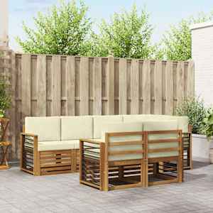 Kotna sedežna garnitura z blazino 7 pcs Naravna in smetana