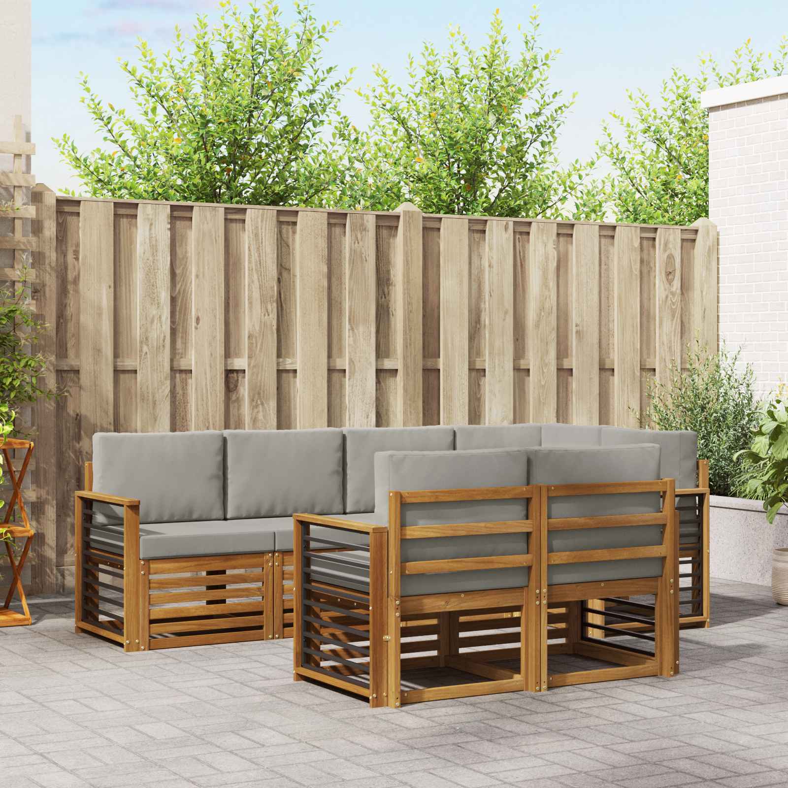 Sofa-Sets 7 pcs Natuurlijk en Lichtgrijs Massief Acaciahout image 1