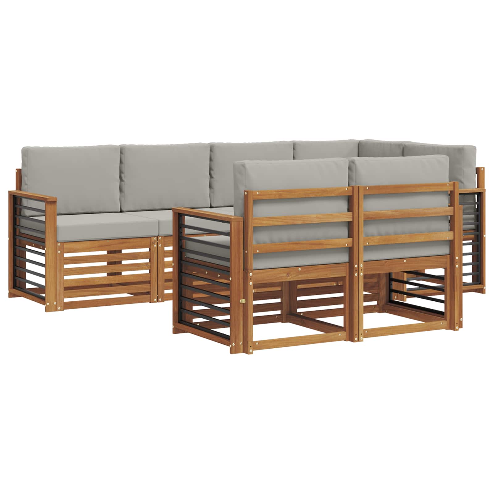 Sofa-Sets 7 pcs Natuurlijk en Lichtgrijs Massief Acaciahout image 2