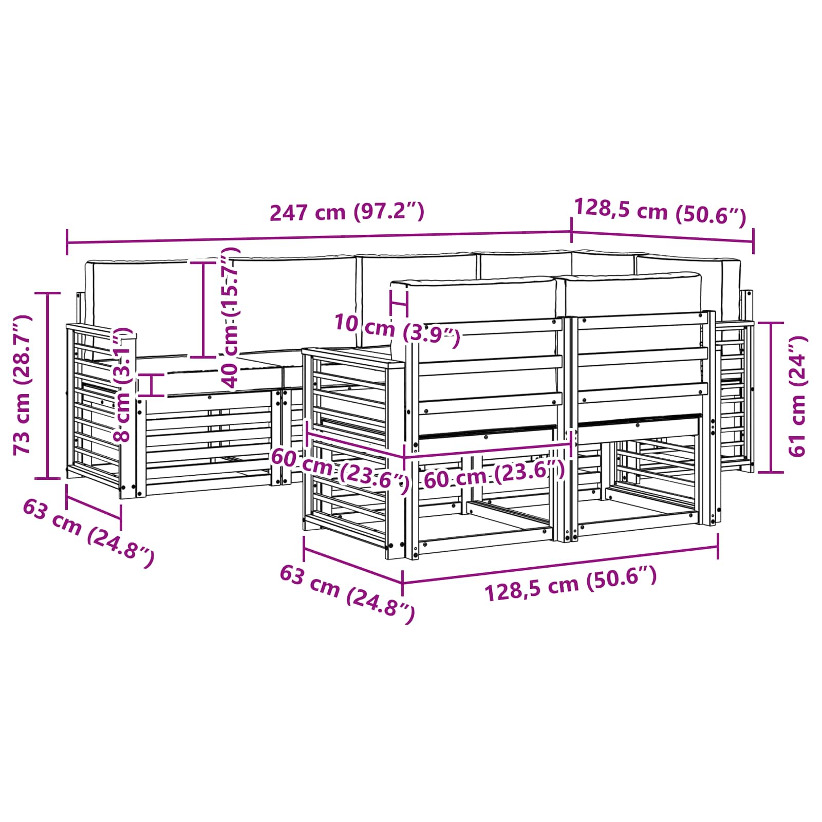 Sofa-Sets 7 pcs Natuurlijk en Lichtgrijs Massief Acaciahout image 7