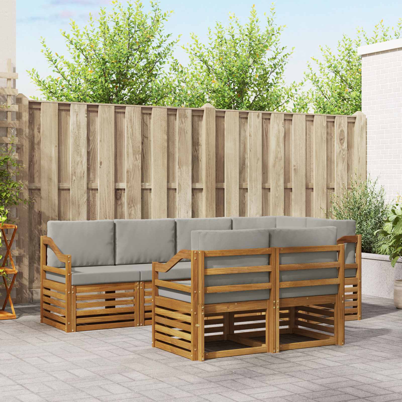 Sofa-Sets 7 pcs Natuurlijk en Lichtgrijs Massief Acaciahout image 1