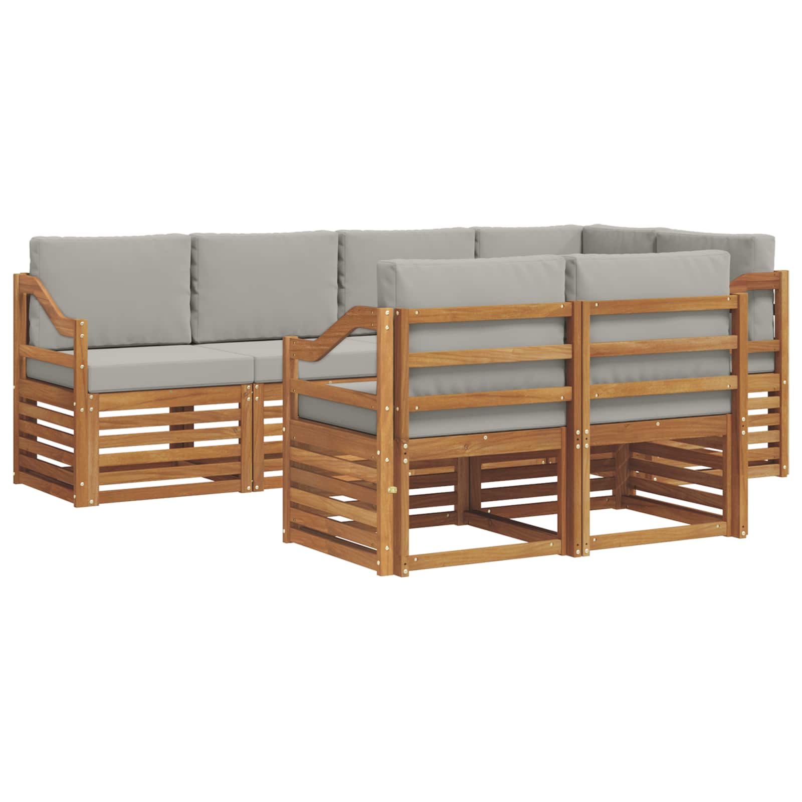 Sofa-Sets 7 pcs Natuurlijk en Lichtgrijs Massief Acaciahout image 2