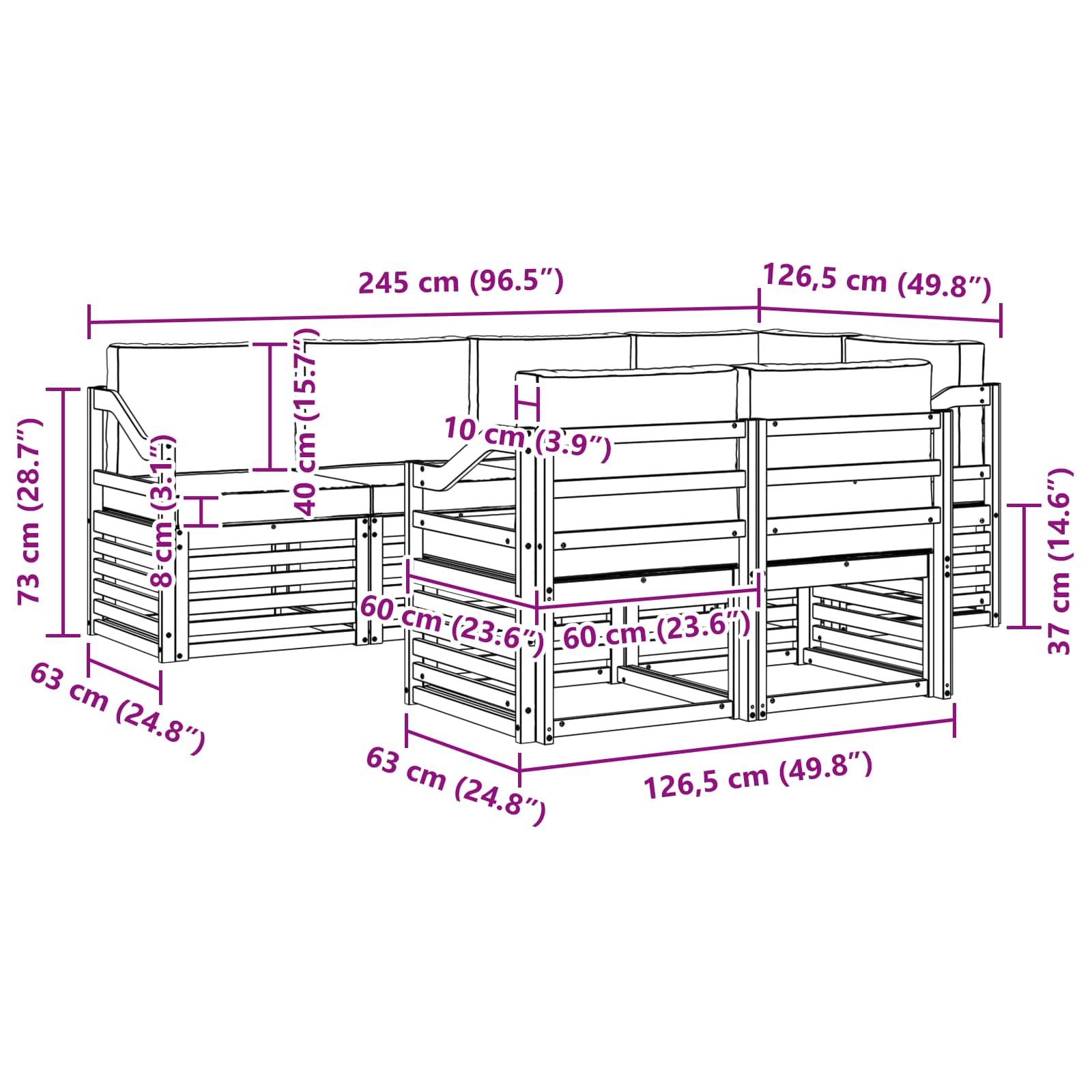 Sofa-Sets 7 pcs Natuurlijk en Lichtgrijs Massief Acaciahout image 7