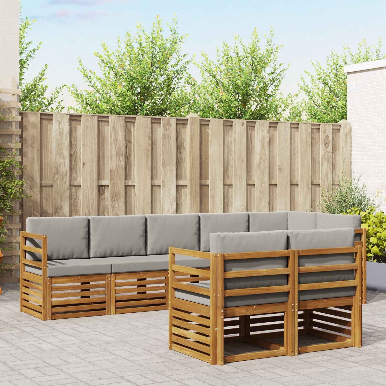 Sedežne garniture z blazino 8 pcs Naravna in svetlo siva