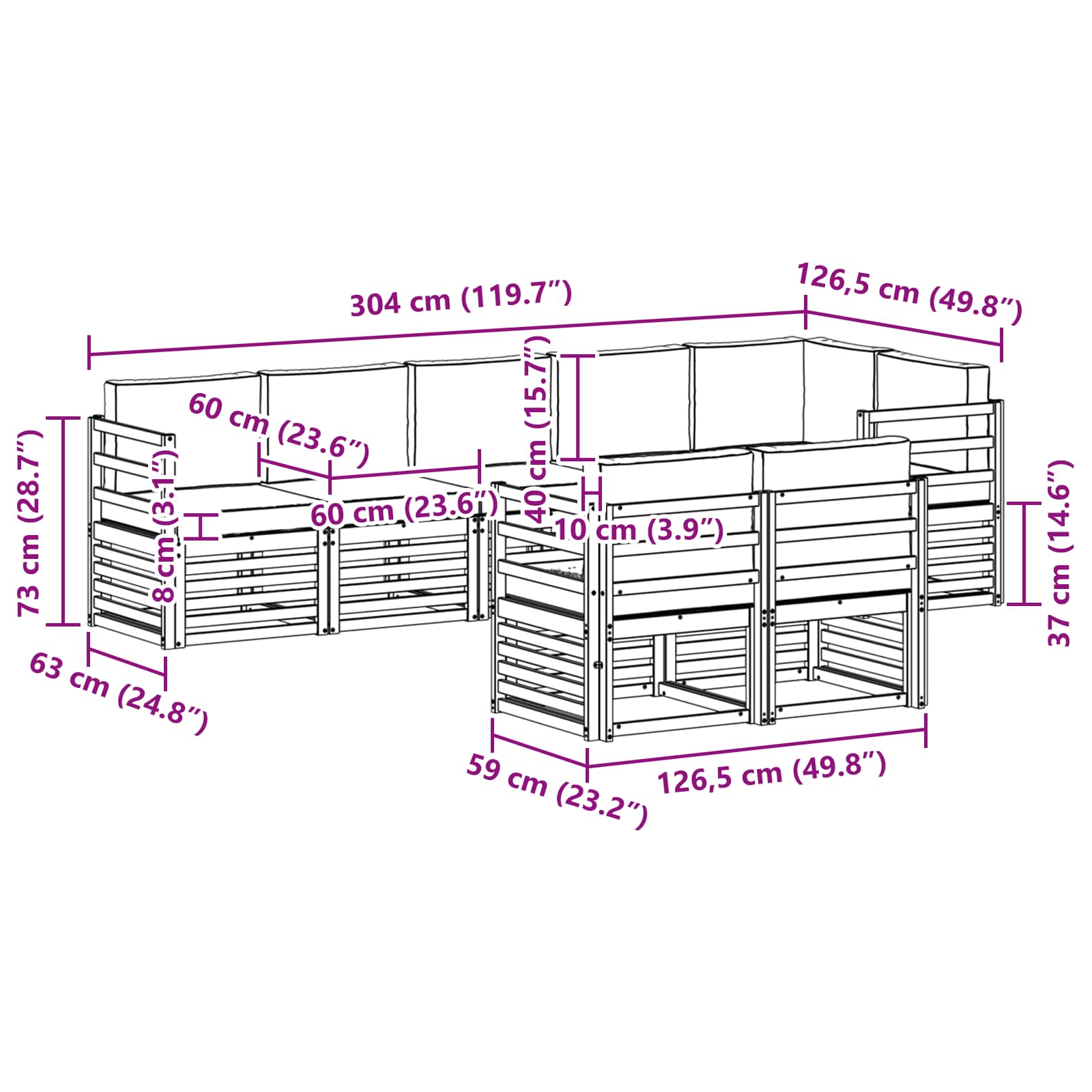 Sedežne garniture z blazino 8 pcs Naravna in svetlo siva - slika 10