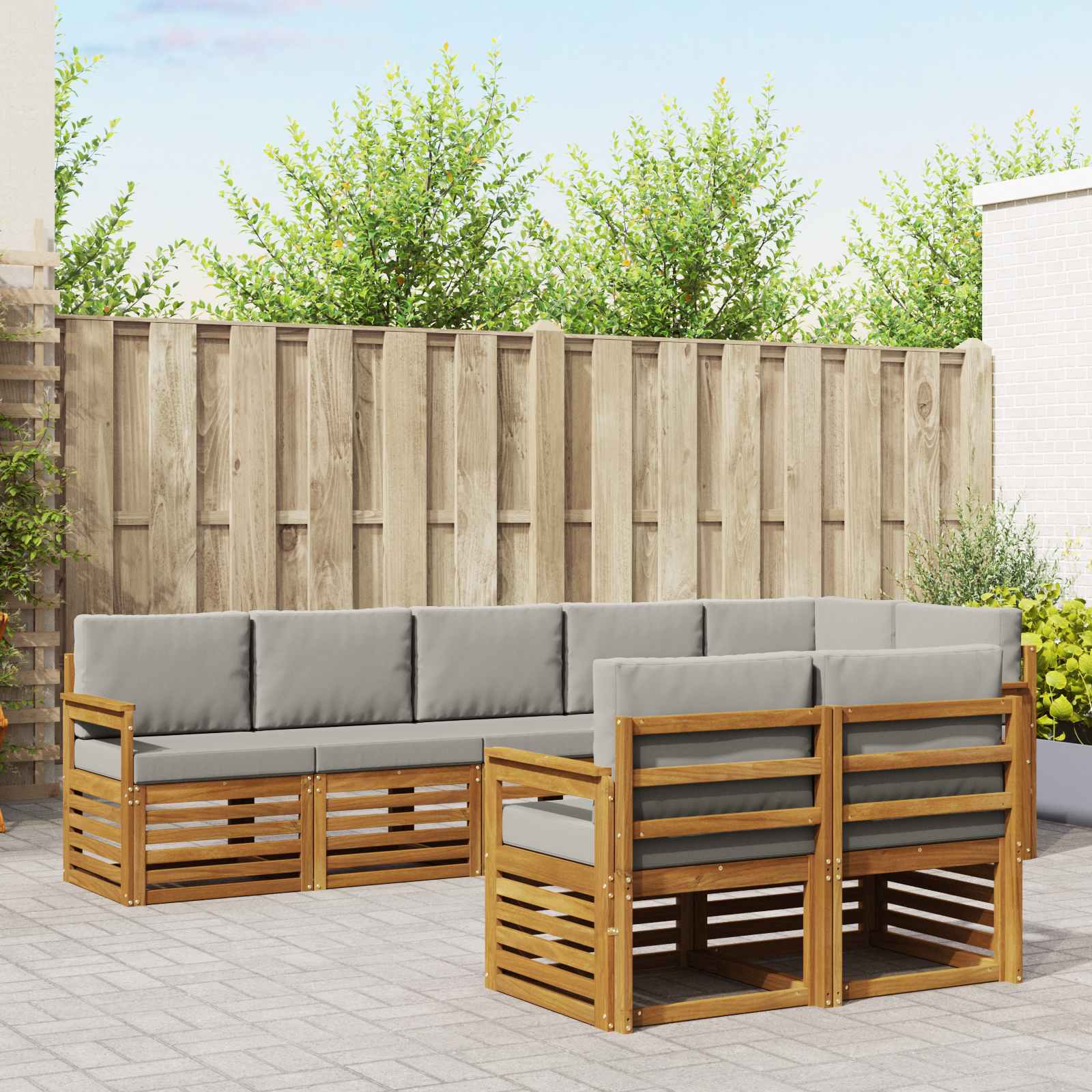 vidaXL Sofagarnituren 8 pcs Natürlich und Hellgrau Massivholz Akazie