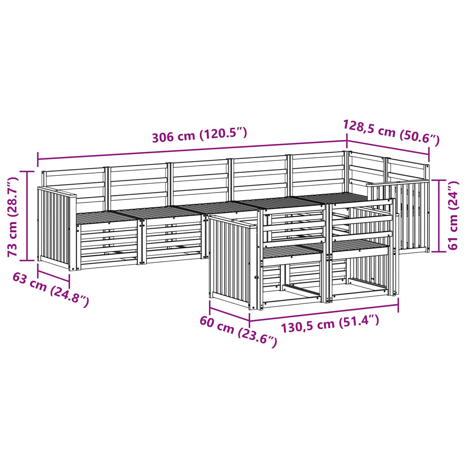 Sedežne garniture 8 pcs Naravna Masiven les akacije - slika 8
