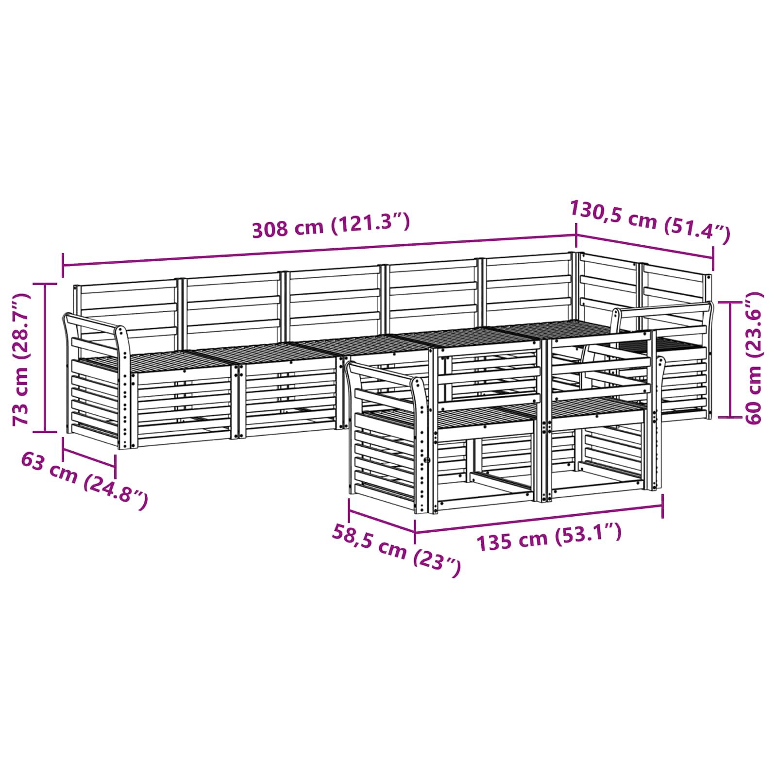 Sedežne garniture 8 pcs Naravna Masiven les akacije - slika 8
