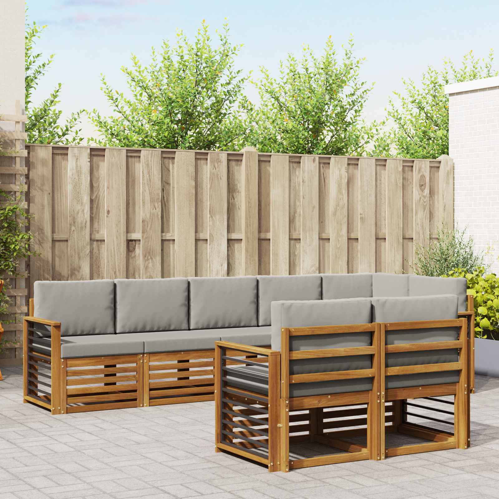 Sofa-Sets 8 pcs Natuurlijk en Lichtgrijs Massief Acaciahout image 1