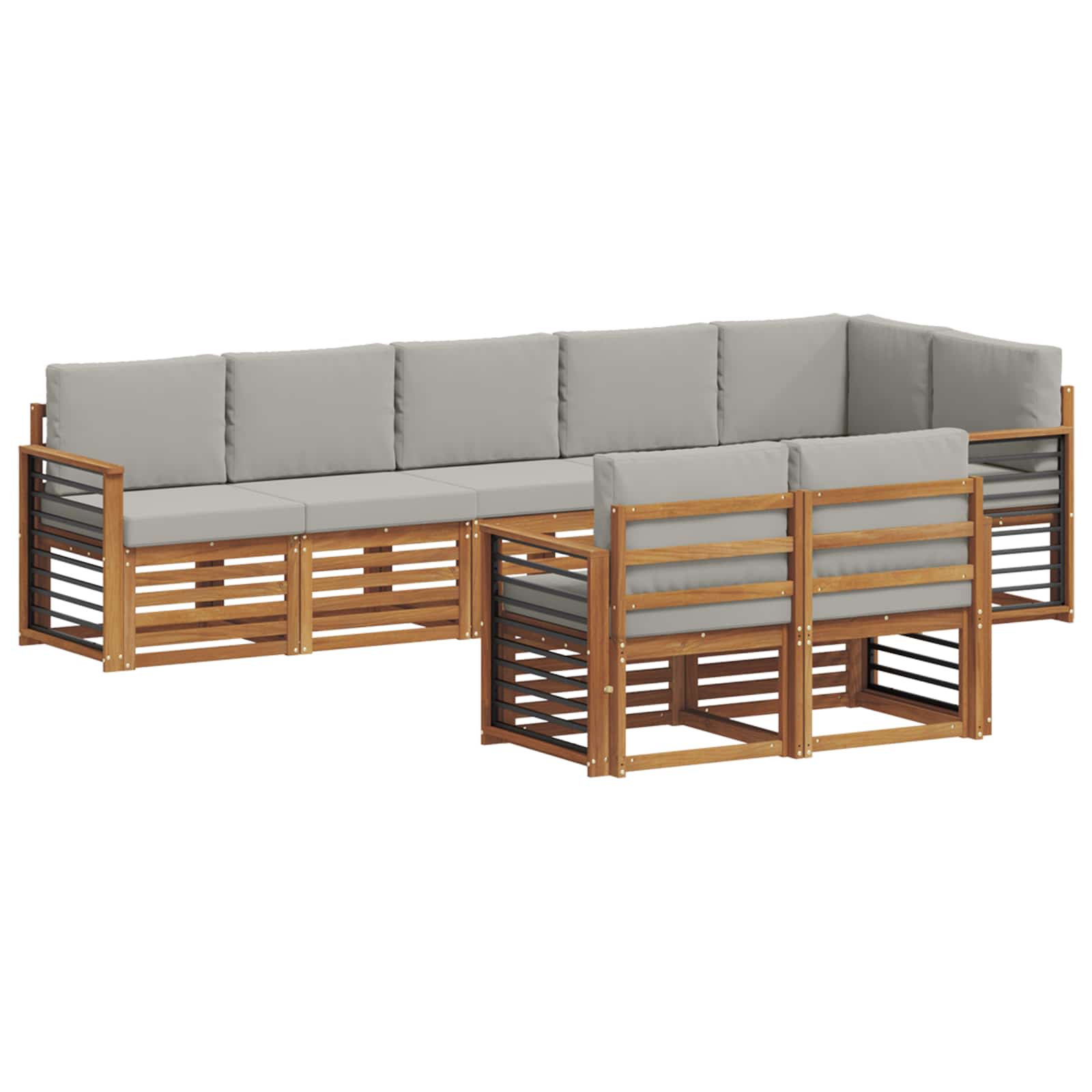 Sofa-Sets 8 pcs Natuurlijk en Lichtgrijs Massief Acaciahout image 2