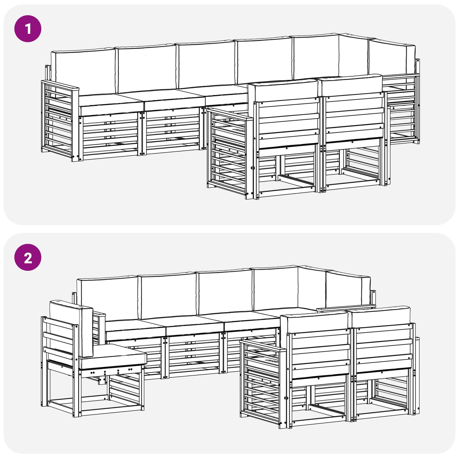 Sofa-Sets 8 pcs Natuurlijk en Lichtgrijs Massief Acaciahout image 7