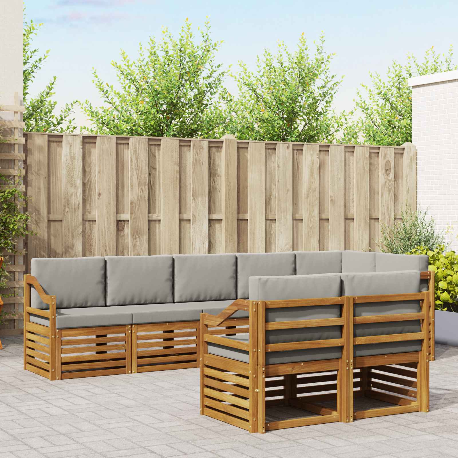 Sofa-Sets 8 pcs Natuurlijk en Lichtgrijs Massief Acaciahout image 1