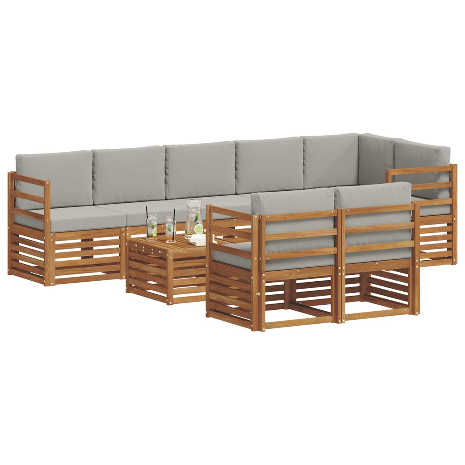 Sofa-Sets 9 pcs Natuurlijk en Lichtgrijs Massief Acaciahout image 3