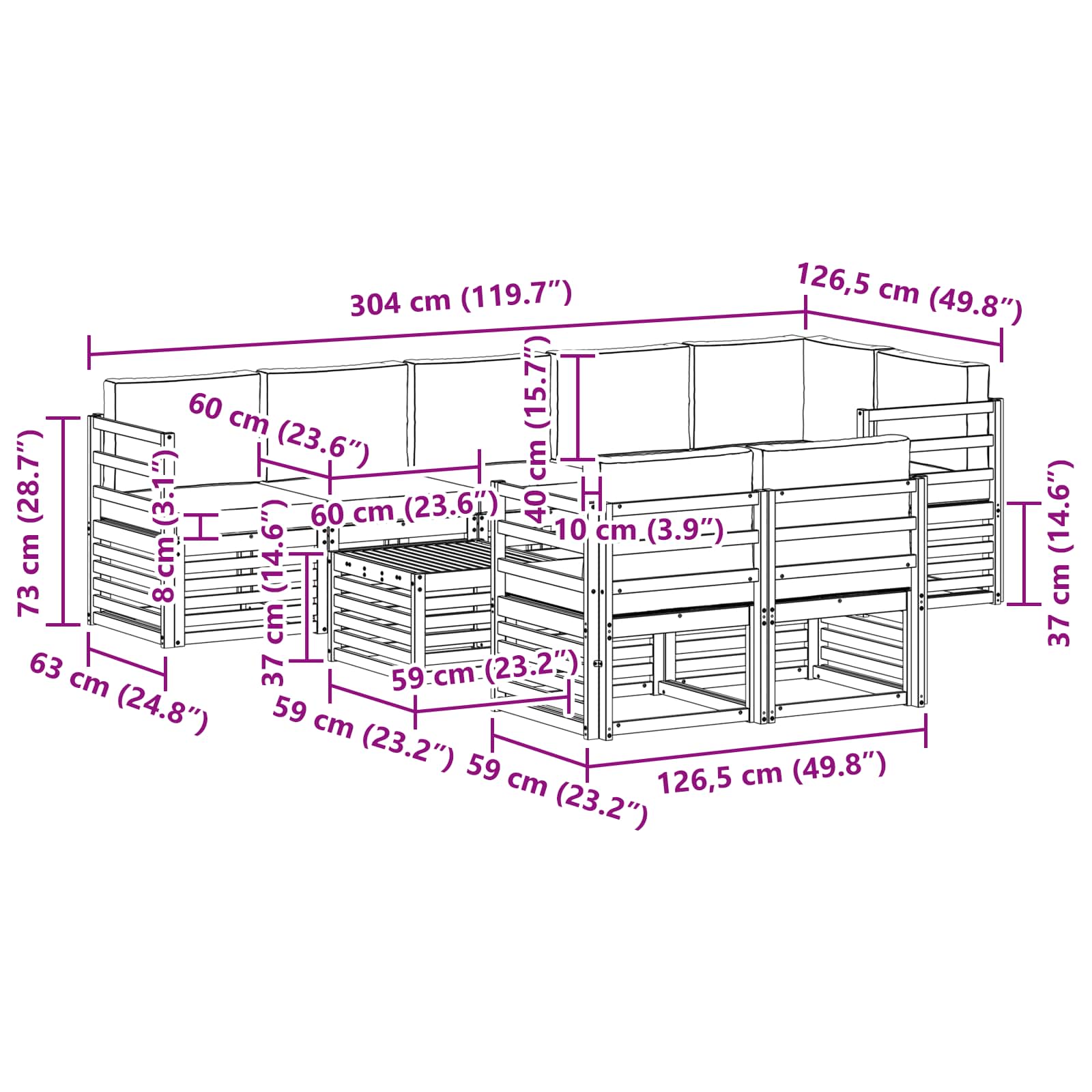 Sofa-Sets 9 pcs Natuurlijk en Lichtgrijs Massief Acaciahout image 9