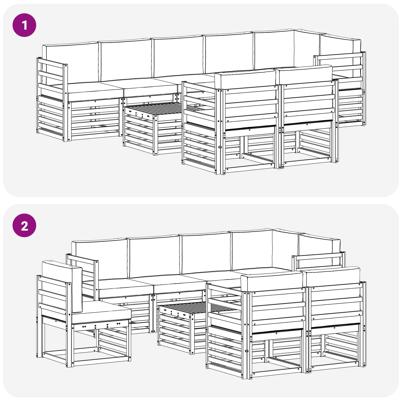 Sofa-Sets 9 pcs Natuurlijk en Lichtgrijs Massief Acaciahout image 8