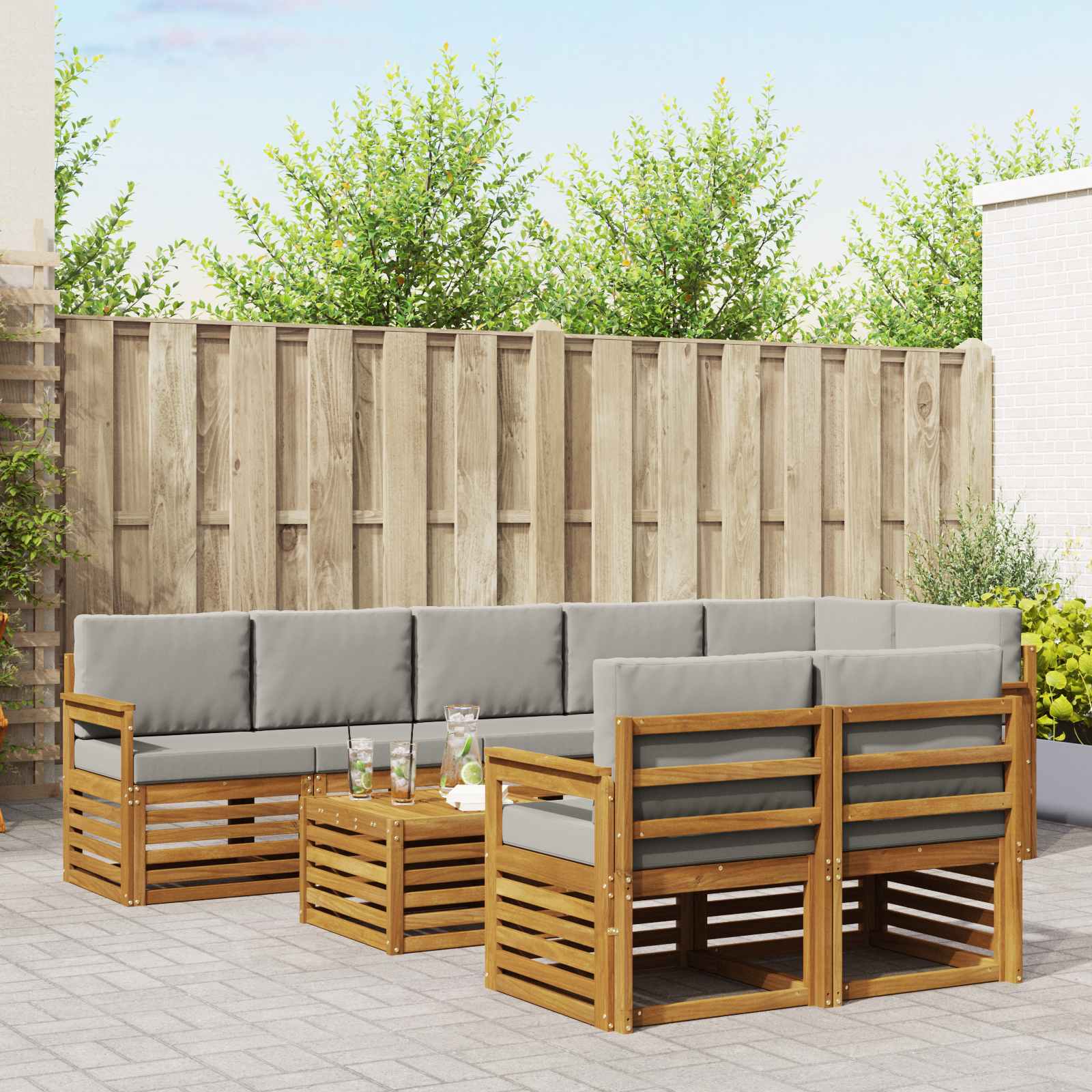 Sofa-Sets 9 pcs Natuurlijk en Lichtgrijs Massief Acaciahout image 1