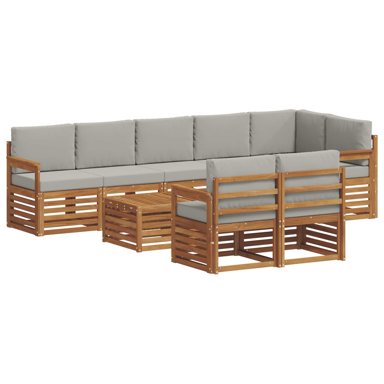 Sofa-Sets 9 pcs Natuurlijk en Lichtgrijs Massief Acaciahout image 2