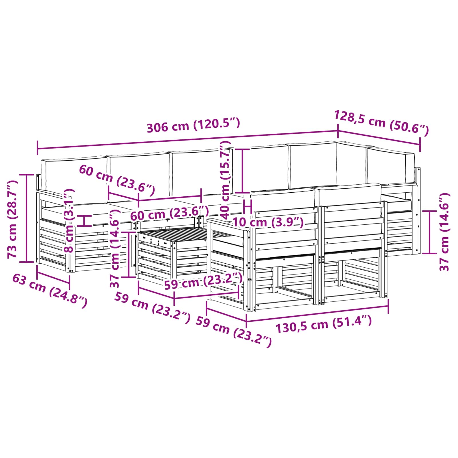 Sofa-Sets 9 pcs Natuurlijk en Lichtgrijs Massief Acaciahout image 9