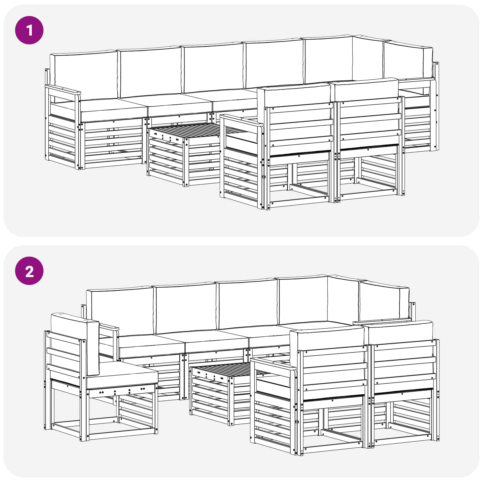 Sofa-Sets 9 pcs Natuurlijk en Lichtgrijs Massief Acaciahout image 8