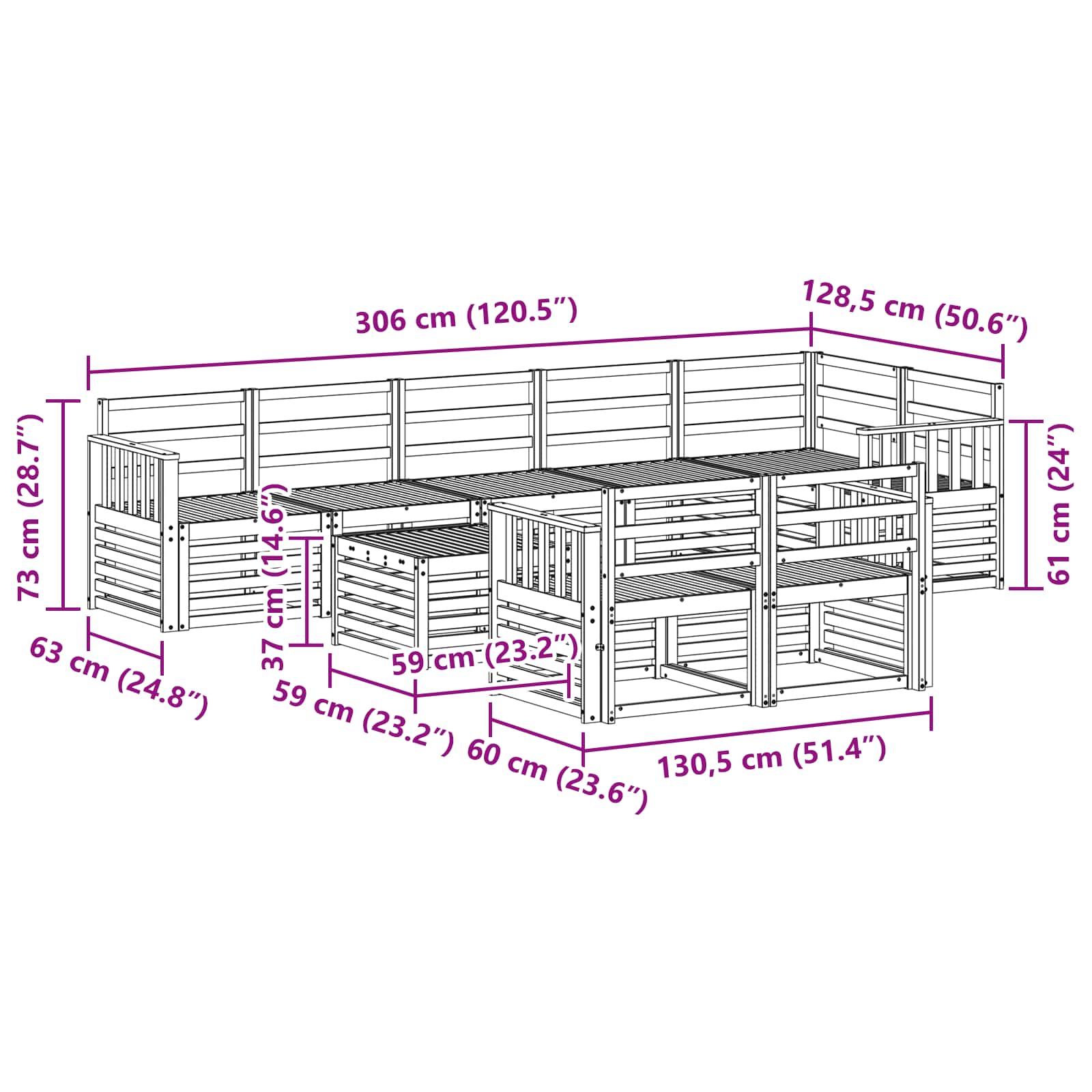 Sofa-Sets Naturel Massief Acaciahout image 10