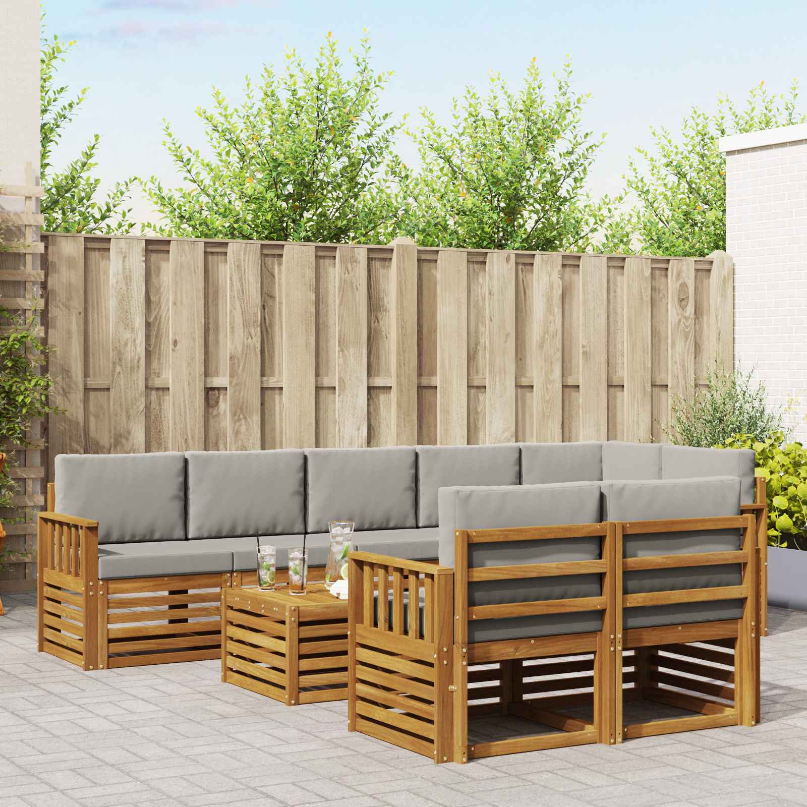 Sofa-Sets 9 pcs Natuurlijk en Lichtgrijs Massief Acaciahout image 1