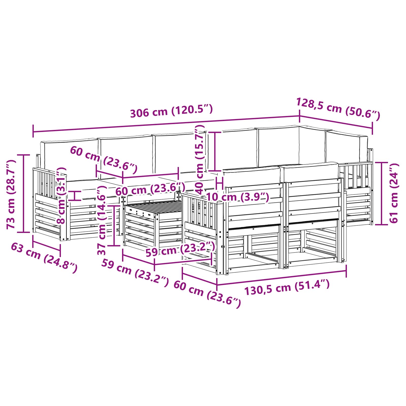 Sofa-Sets 9 pcs Natuurlijk en Lichtgrijs Massief Acaciahout image 9