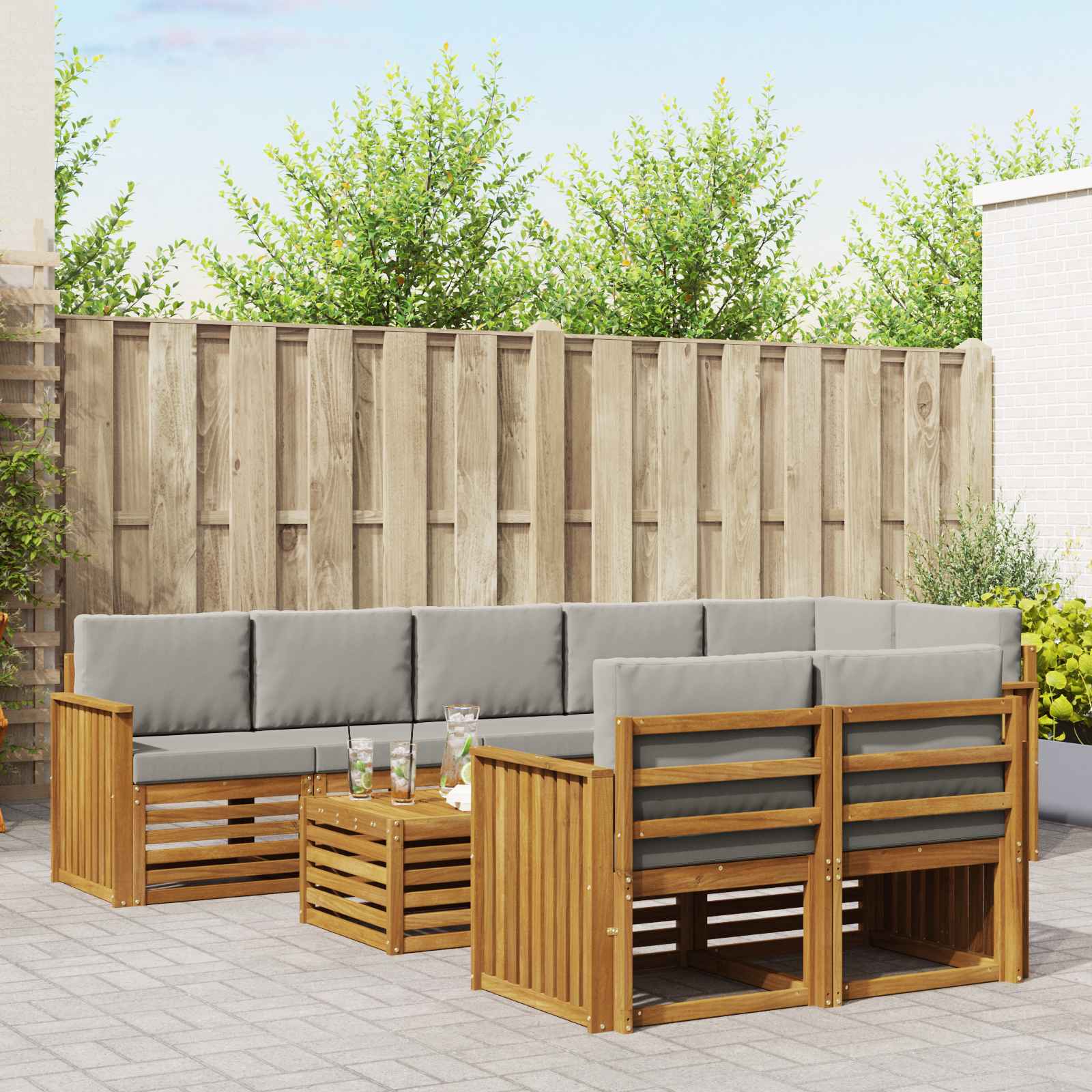 Sofa-Sets 9 pcs Natuurlijk en Lichtgrijs Massief Acaciahout image 1