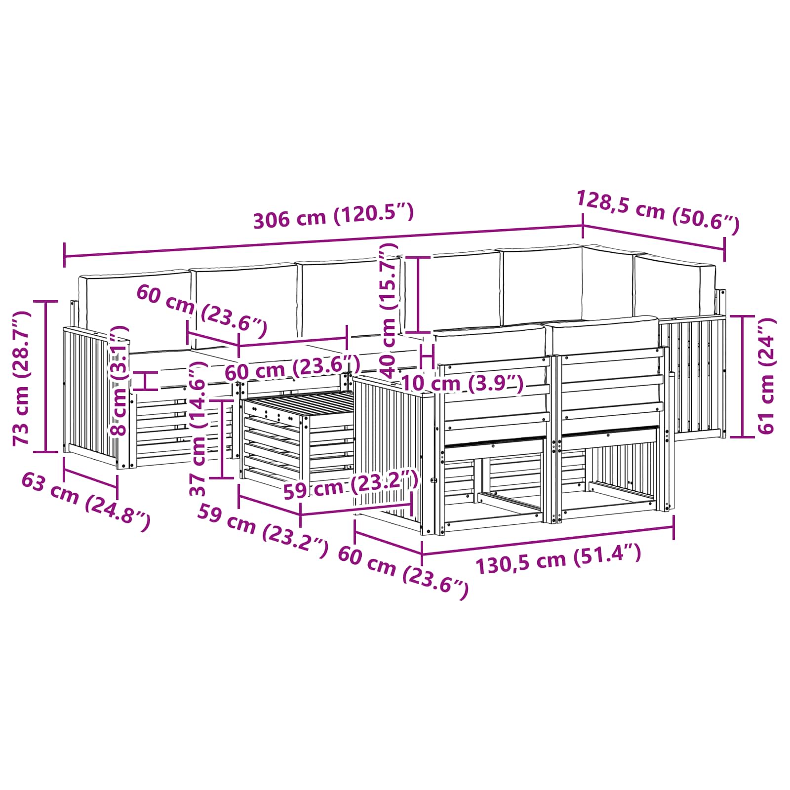 Sofa-Sets 9 pcs Natuurlijk en Lichtgrijs Massief Acaciahout image 9