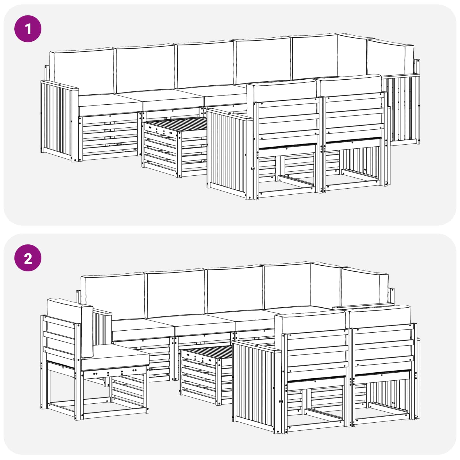 Sofa-Sets 9 pcs Natuurlijk en Lichtgrijs Massief Acaciahout image 8