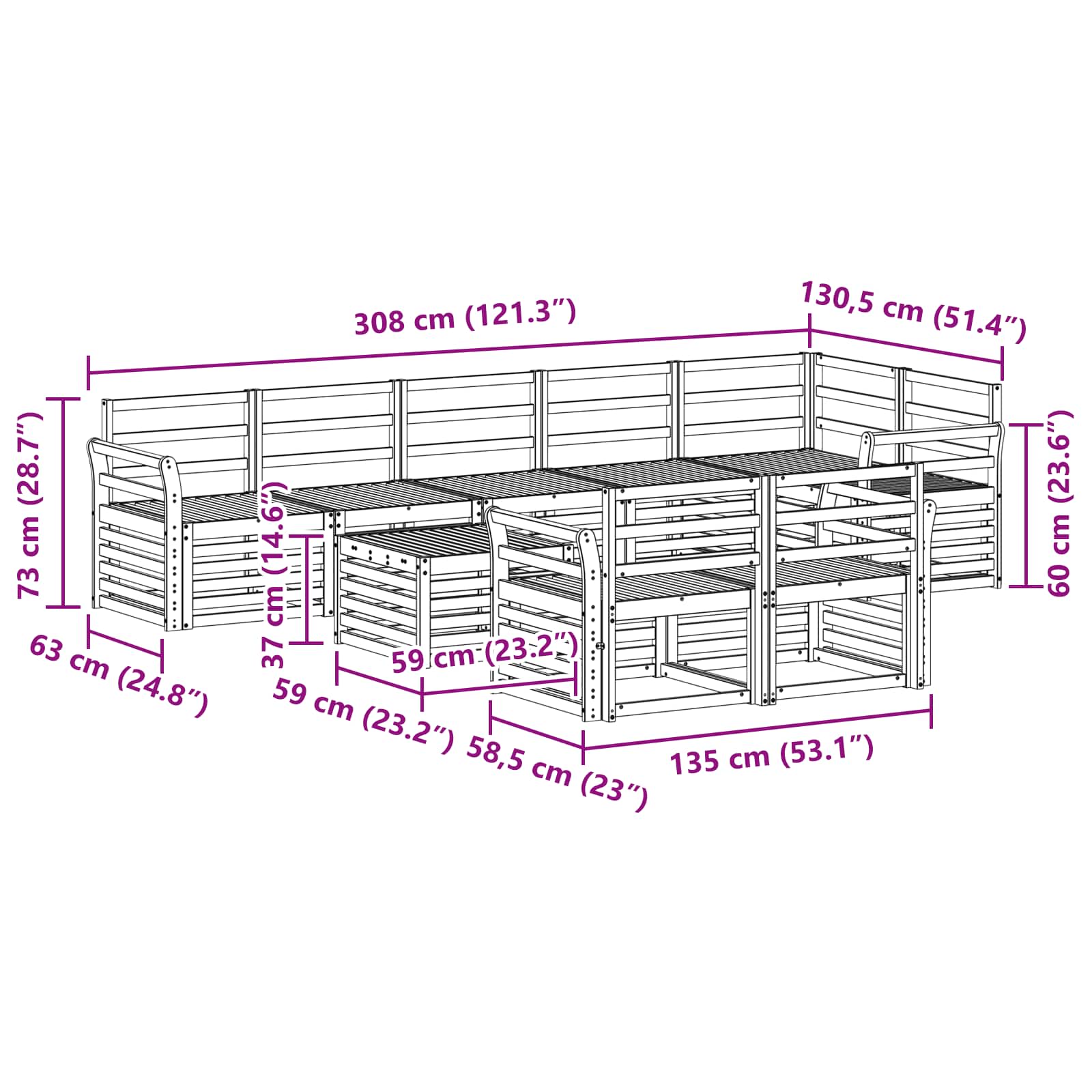 Sofa-Sets Naturel Massief Acaciahout image 10