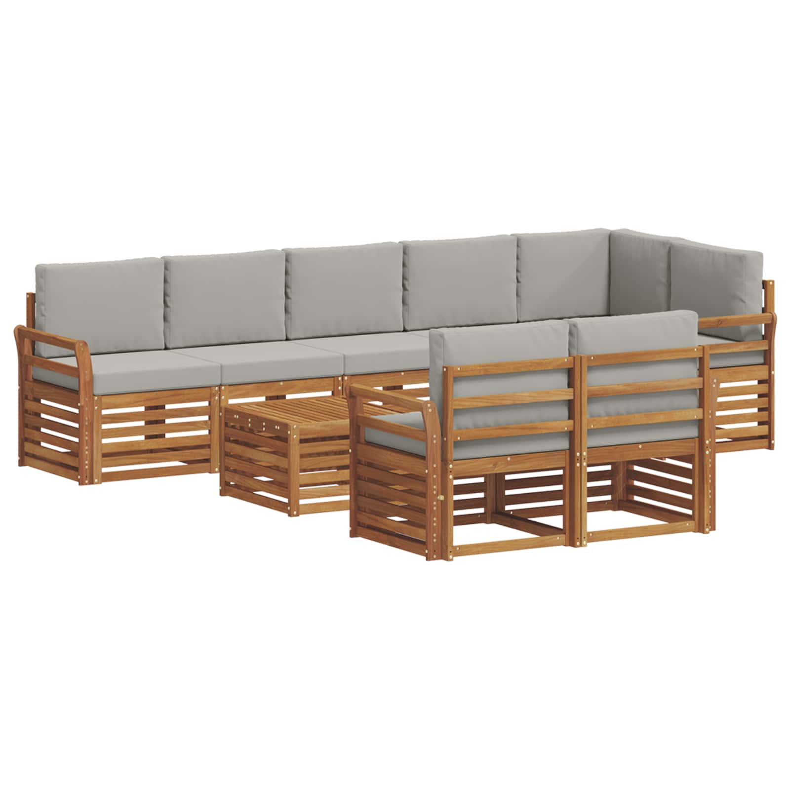 Sofa-Sets 9 pcs Natuurlijk en Lichtgrijs Massief Acaciahout image 2