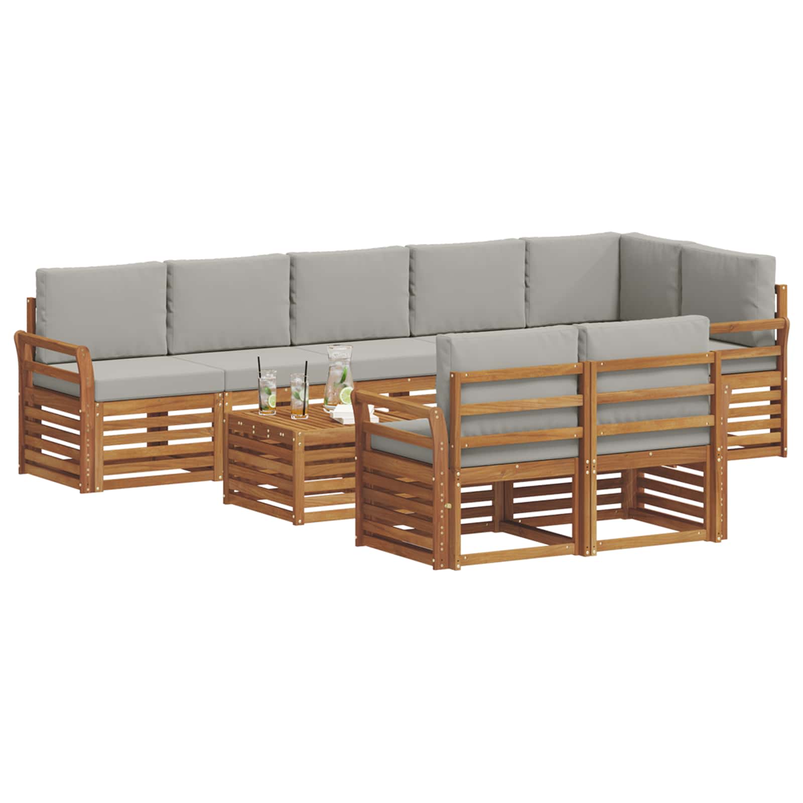 Sofa-Sets 9 pcs Natuurlijk en Lichtgrijs Massief Acaciahout image 3