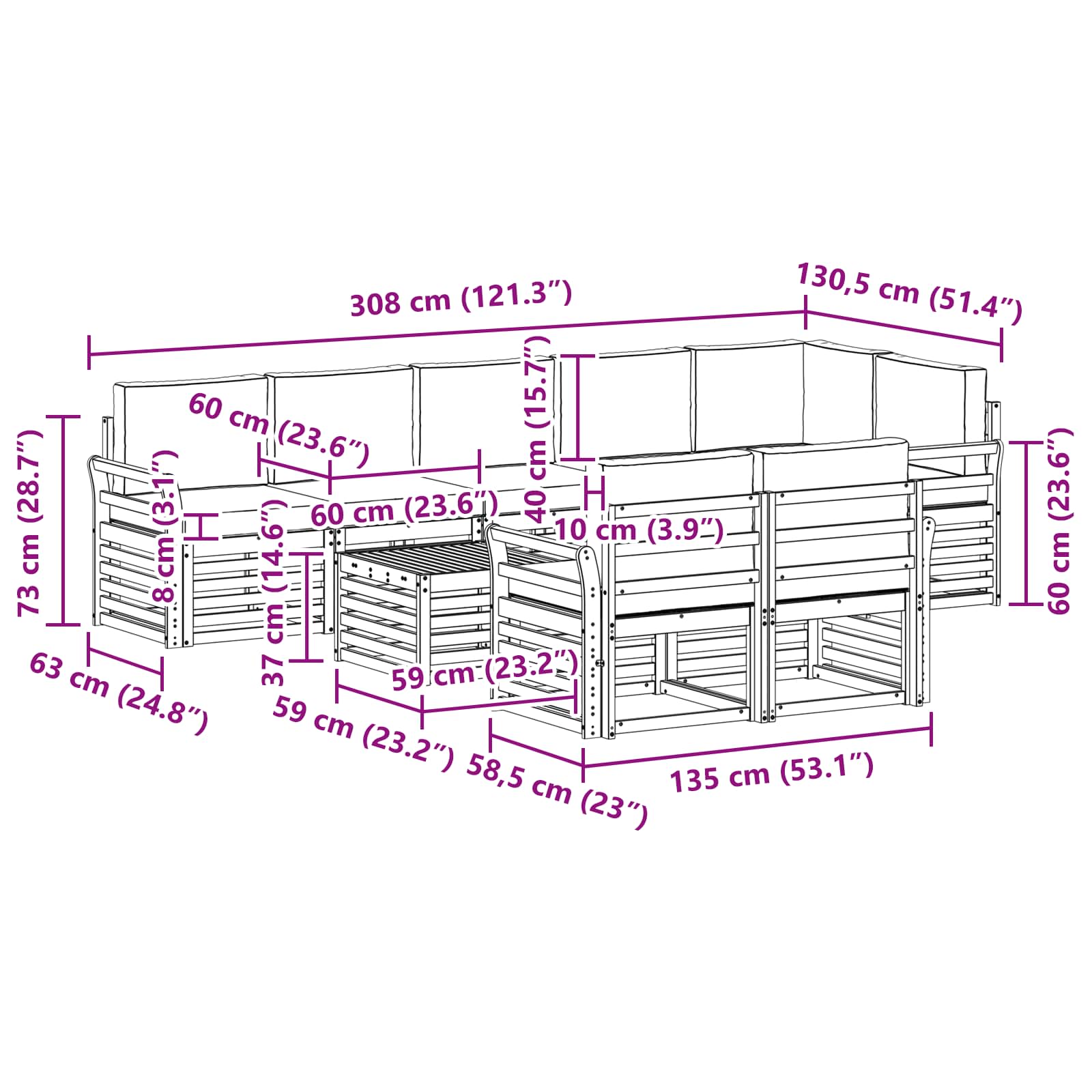 Sofa-Sets 9 pcs Natuurlijk en Lichtgrijs Massief Acaciahout image 9