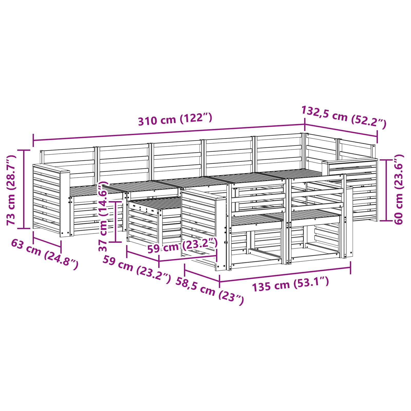 Sofa-Sets Naturel Massief Acaciahout image 10