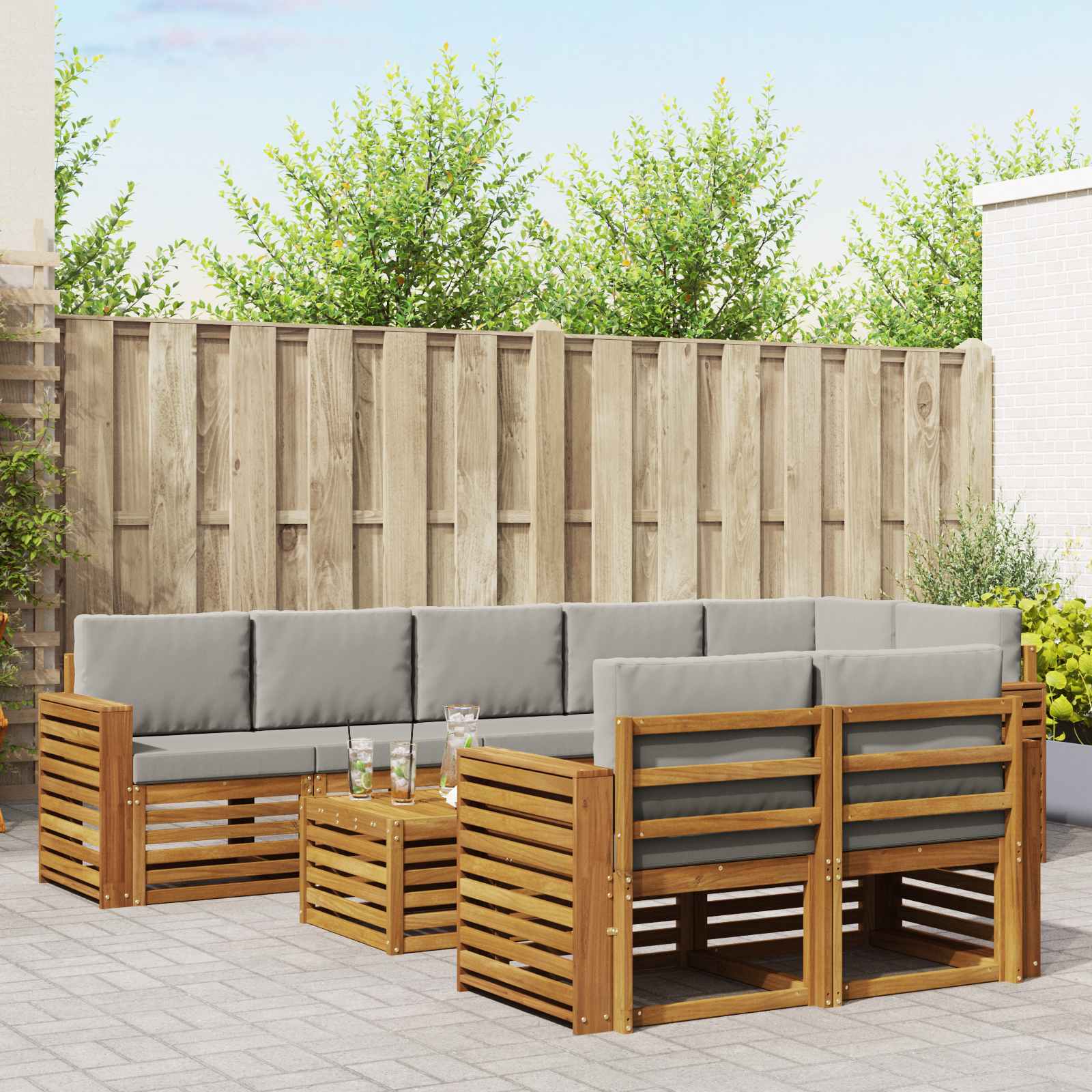 Sofa-Sets 9 pcs Natuurlijk en Lichtgrijs Massief Acaciahout image 1