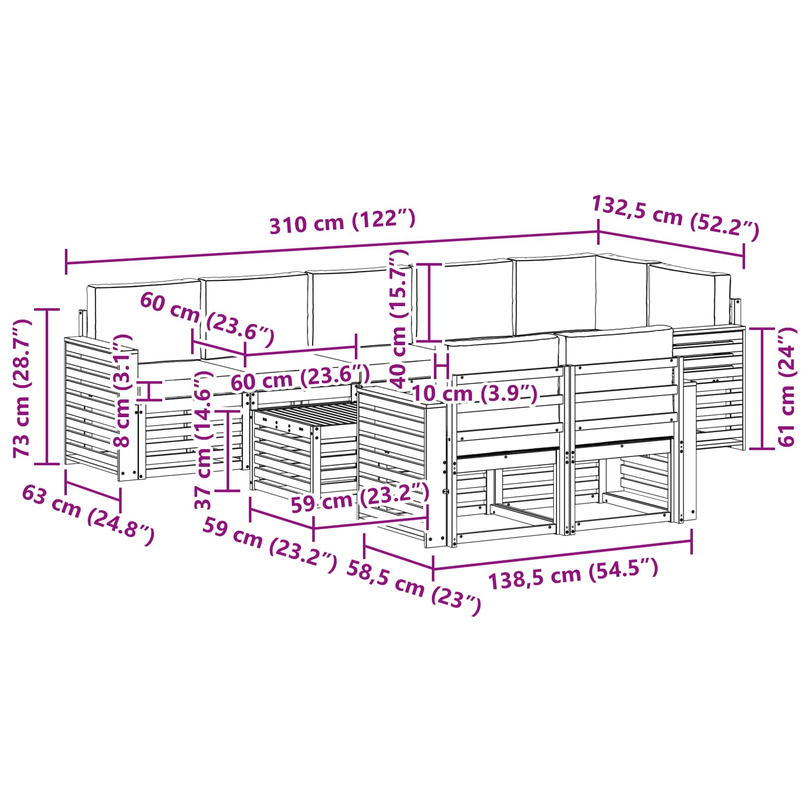Sofa-Sets 9 pcs Natuurlijk en Lichtgrijs Massief Acaciahout image 9