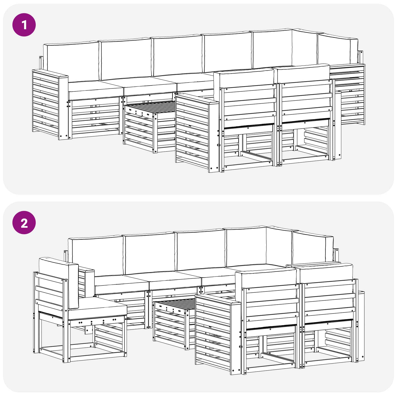 Sofa-Sets 9 pcs Natuurlijk en Lichtgrijs Massief Acaciahout image 8