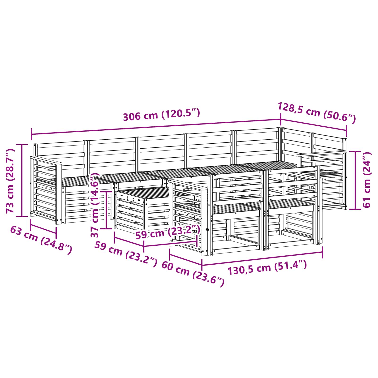 Sofa-Sets Naturel Massief Acaciahout image 10