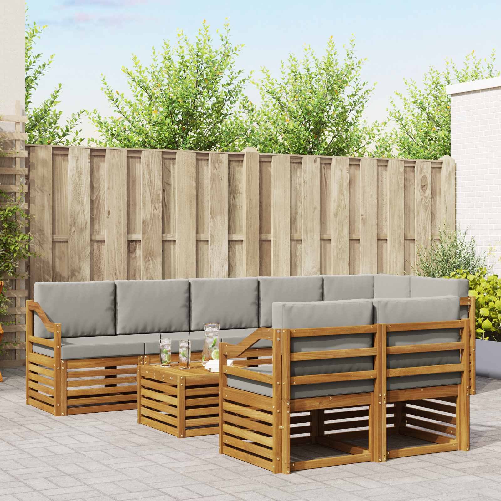 Sofa-Sets 9 pcs Natuurlijk en Lichtgrijs Massief Acaciahout image 1